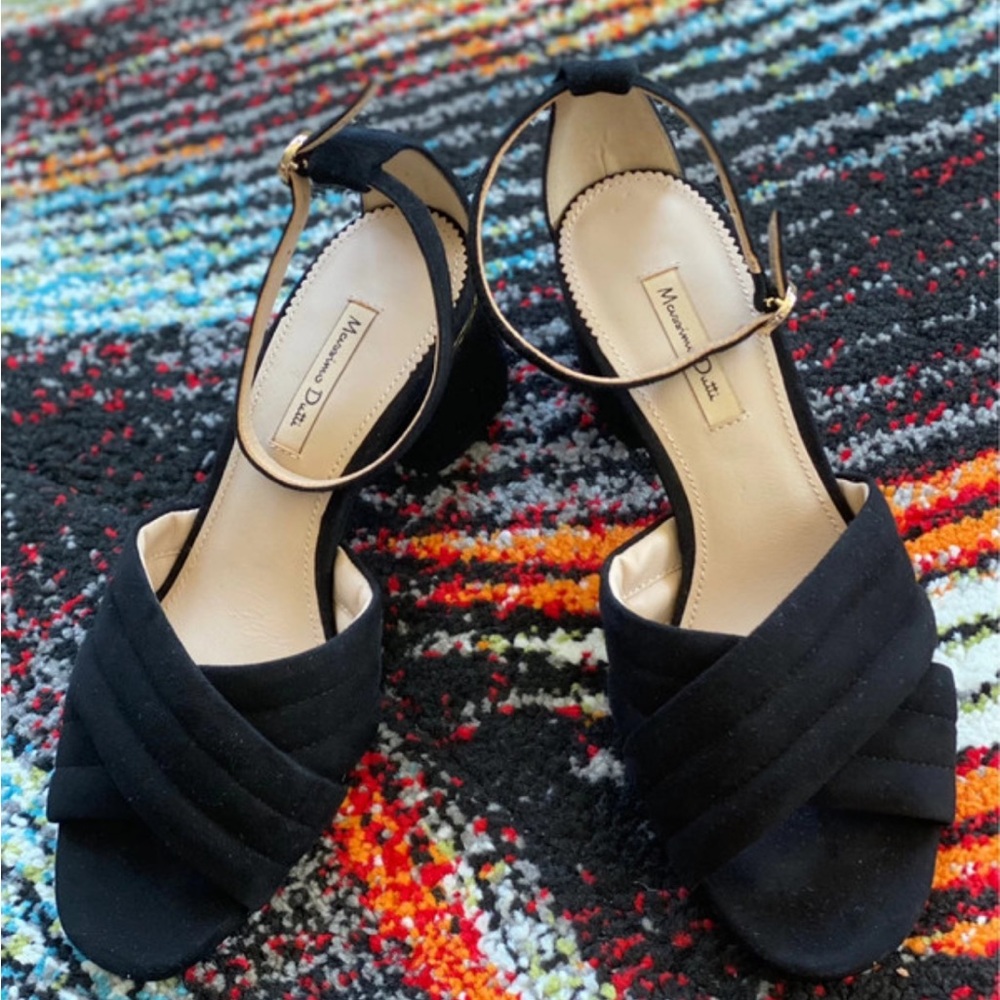Massimo Dutti Black Suede Leather Platform Sandals with Knotted Design